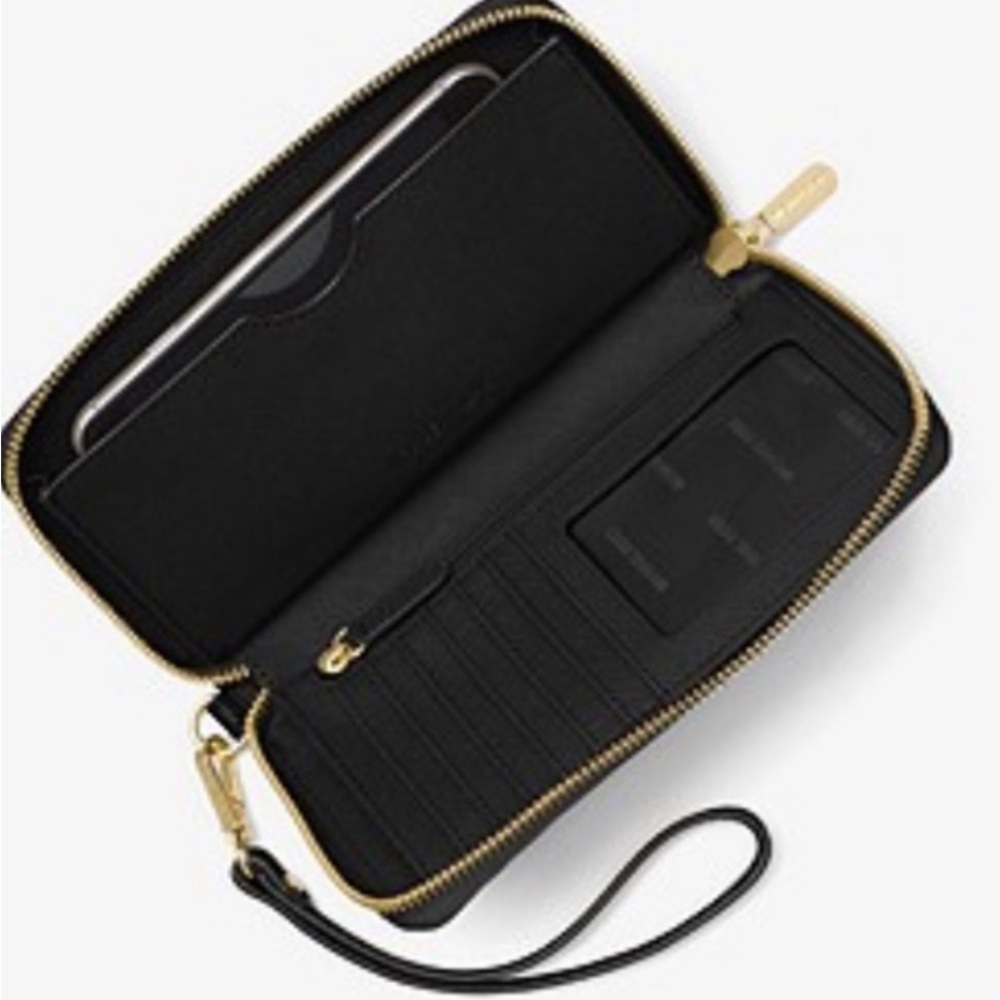 MICHAEL KORS Wristlet Wallet JS Large Flat Multi Phone Case Black AUTHENTIC NEW - Picture 2 of 6